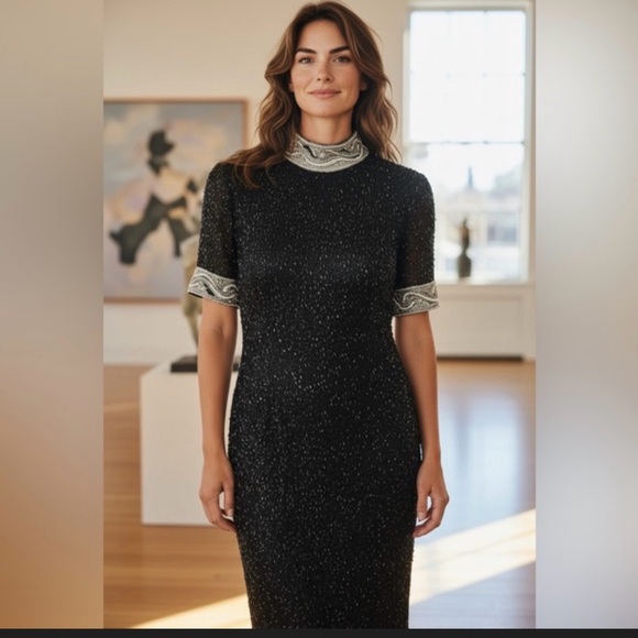 Oleg Cassini Dresses & Skirts - Vintage Oleg Cassini mini black tie sequin dress